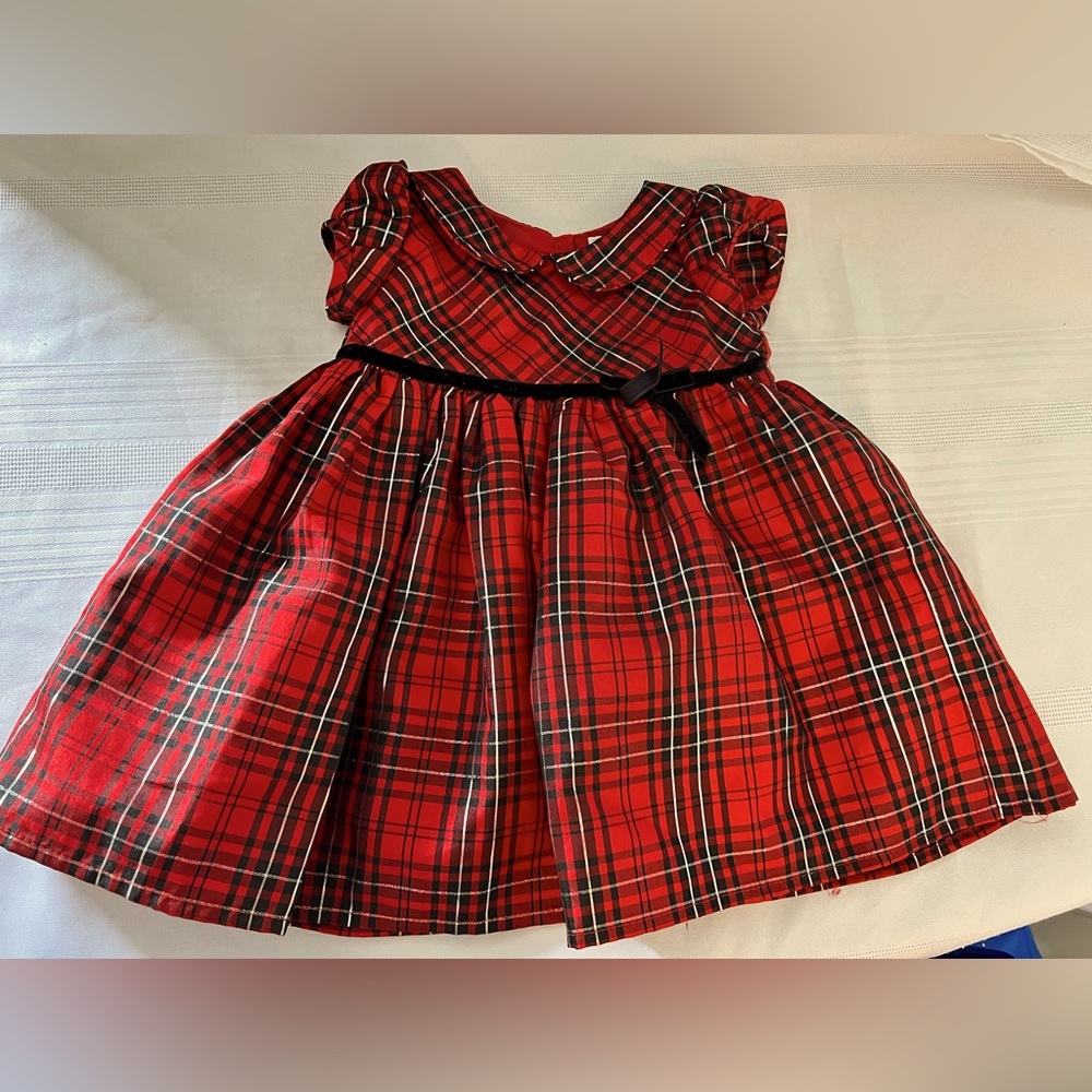 George Red Plaid Dress with Black Bow size 3-6 mths